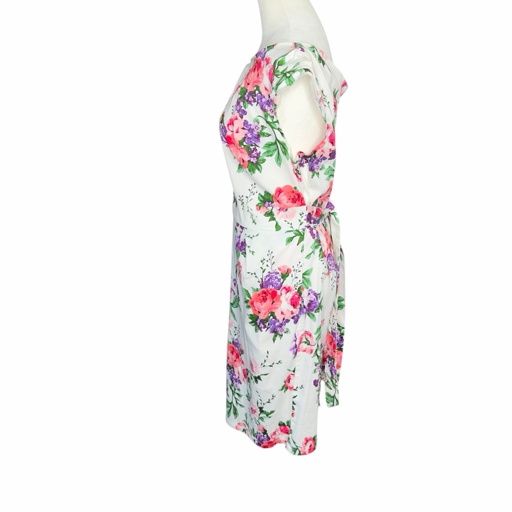 Belle Poque Floral Sweetheart Retro 50s Dress in White with Pink & Purple Blooms - Picture 3 of 10